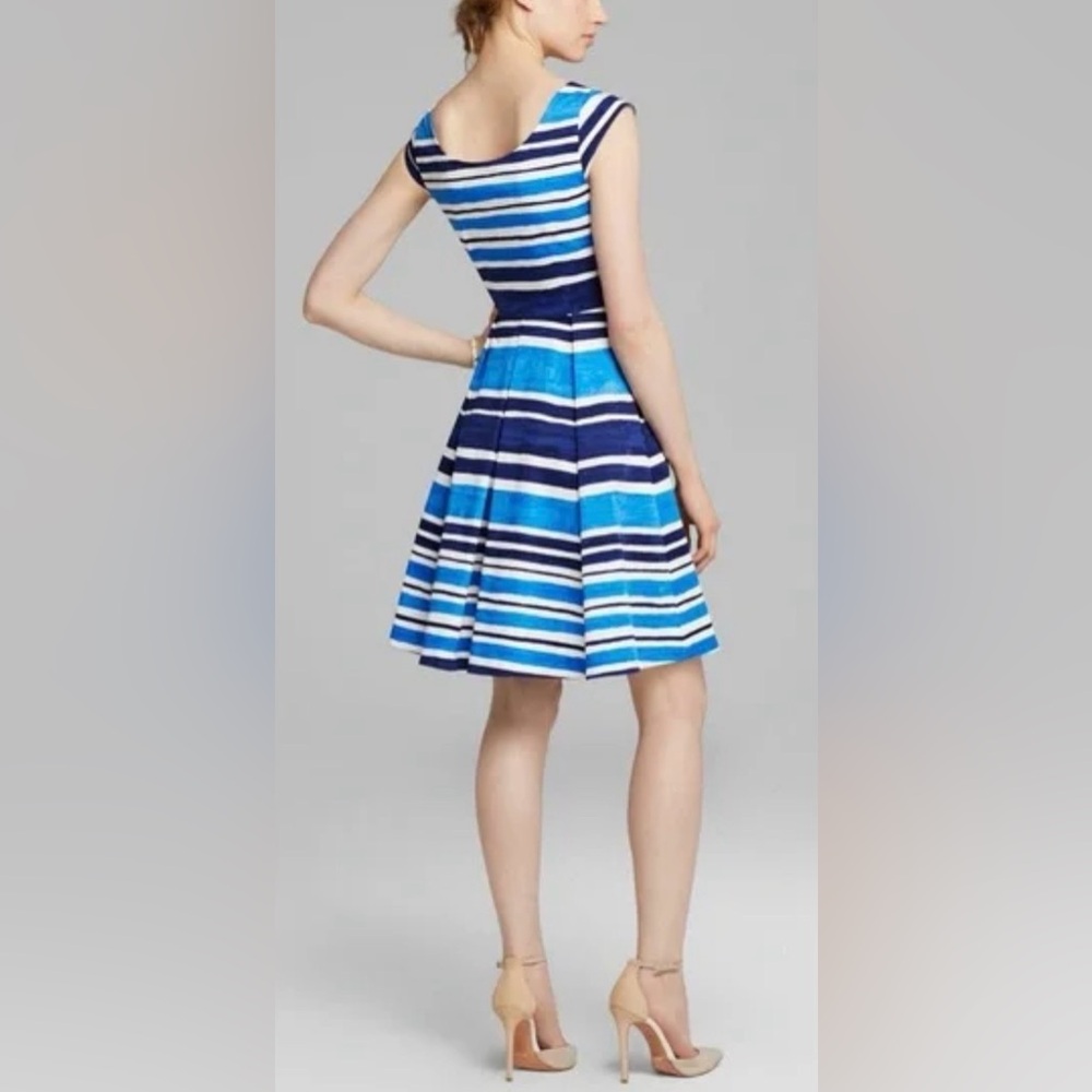 Kate Spade New York “Mariella” Striped Dress with Pleated Flare Skirt - Blue - 4 - Picture 2 of 16